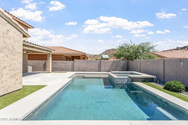 10417 W Alyssa Ln, Peoria, AZ 85383 - view of pool with a patio, a fenced backyard, and a pool with connected hot tub
