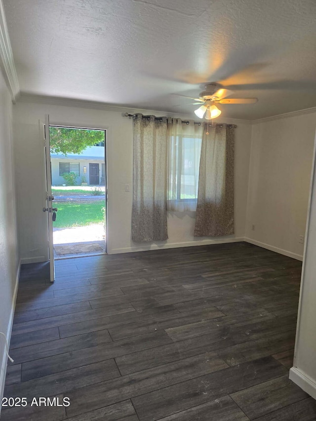 4224 N 12th St Unit 108, Phoenix, AZ 85014 - unfurnished room featuring crown molding, a textured ceiling, ceiling fan, and dark wood-style flooring