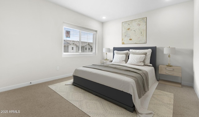carpeted bedroom with baseboards and recessed lighting