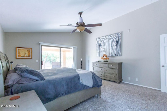 1894 E Sagebrush St, Gilbert, AZ 85296 - carpeted bedroom featuring lofted ceiling, access to outside, ceiling fan, and baseboards
