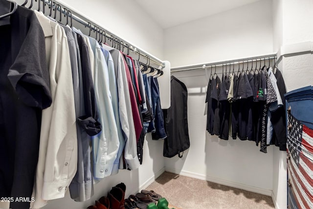 walk in closet featuring carpet floors