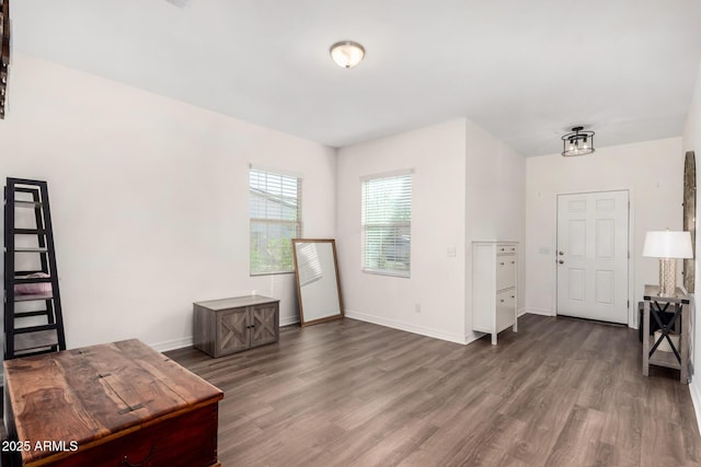 interior space featuring baseboards and wood finished floors