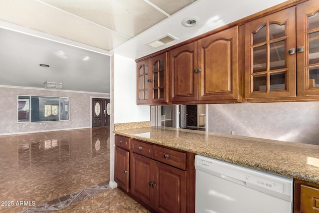 3135 W Echo Ln, Phoenix, AZ 85051 - kitchen with dishwasher, light stone countertops, and crown molding