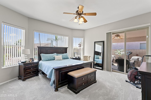 10333 E Gold Nugget Ct, Gold Canyon, AZ 85118 - bedroom with access to outside, light carpet, baseboards, and ceiling fan