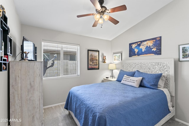 10333 E Gold Nugget Ct, Gold Canyon, AZ 85118 - bedroom featuring carpet floors, lofted ceiling, baseboards, and ceiling fan