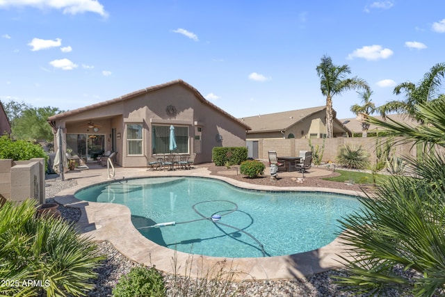 10333 E Gold Nugget Ct, Gold Canyon, AZ 85118 - view of pool with a patio, ceiling fan, and outdoor dining area