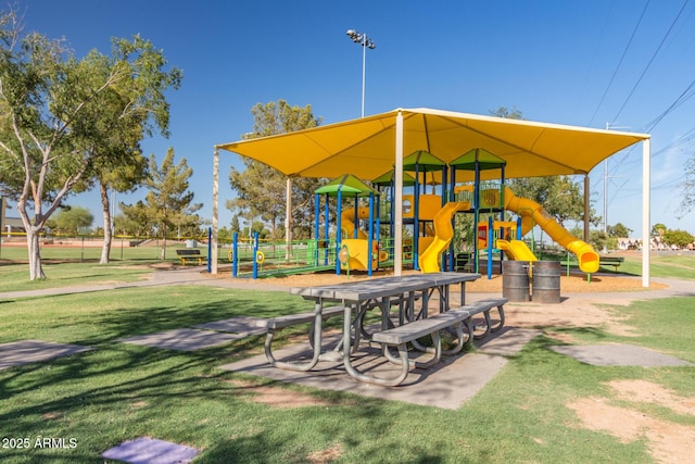 view of playground featuring a yard