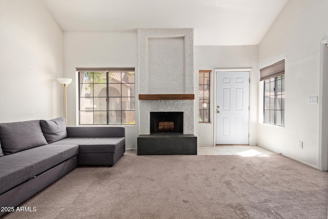 609 E Mesquite Cir Unit D133, Tempe, AZ 85288 - living area with carpet flooring, a fireplace, and tile patterned floors