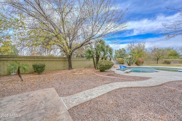 view of yard featuring a fenced in pool