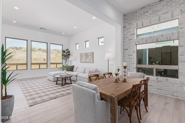 dining room with visible vents, recessed lighting, and light wood-type flooring