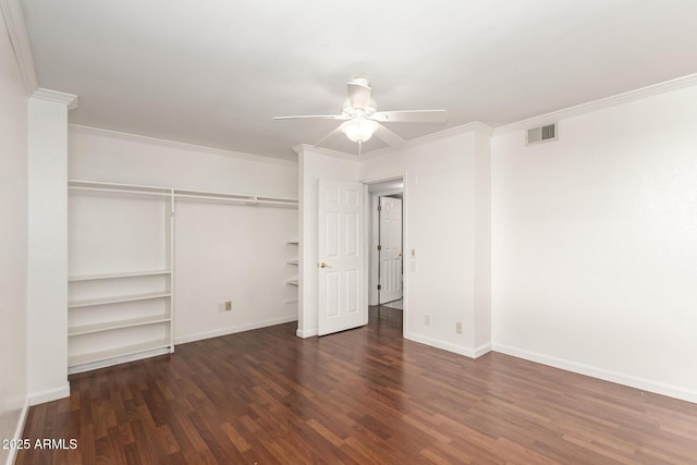 6767 N 7th St Unit 230, Phoenix, AZ 85014 - unfurnished bedroom with wood finished floors, baseboards, a closet, crown molding, and ceiling fan