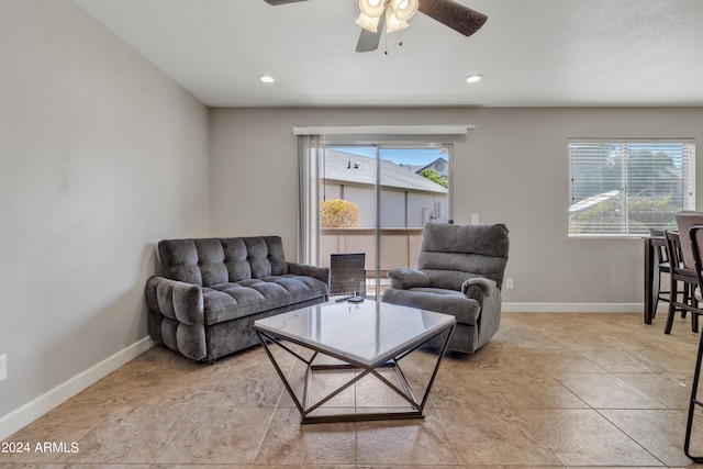 living room with ceiling fan