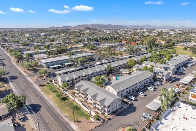 drone / aerial view featuring a mountain view