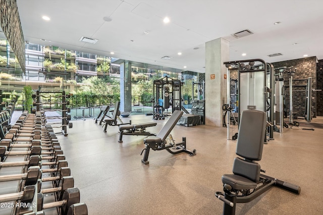 7180 E Kierland Blvd Unit 507, Scottsdale, AZ 85254 - gym with expansive windows and recessed lighting