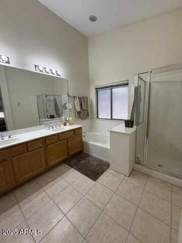 1038 S Palomino Creek Dr, Gilbert, AZ 85296 - full bathroom with tile patterned floors, a garden tub, double vanity, and a shower stall