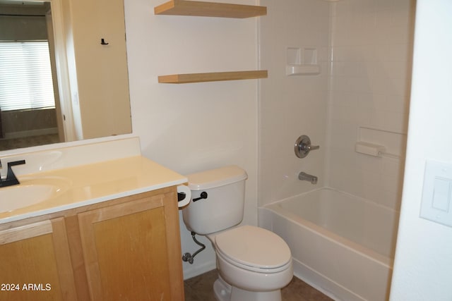 full bathroom with bathtub / shower combination, vanity, and toilet