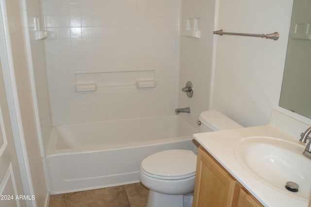 full bathroom with vanity, tile patterned floors, shower / bathtub combination, and toilet