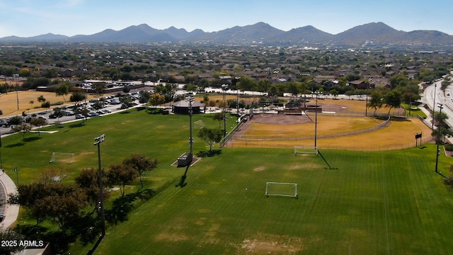 birds eye view of property with a mountain view