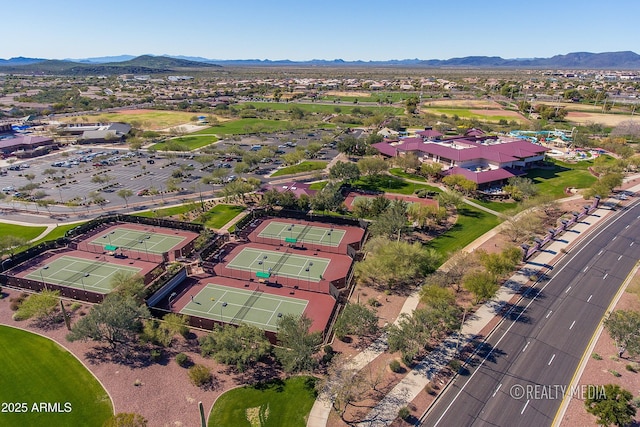 bird's eye view with a mountain view