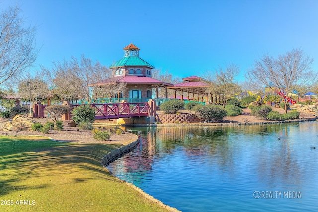 water view featuring a gazebo