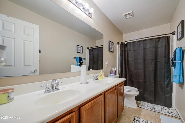 full bathroom with a sink, tile patterned flooring, double vanity, and visible vents