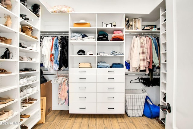 spacious closet featuring light hardwood / wood-style floors