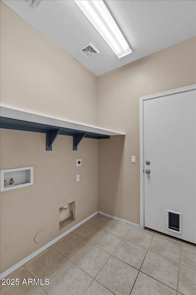 21192 E Stirrup St, Queen Creek, AZ 85142 - clothes washing area with light tile patterned floors, laundry area, electric dryer hookup, hookup for a washing machine, and visible vents