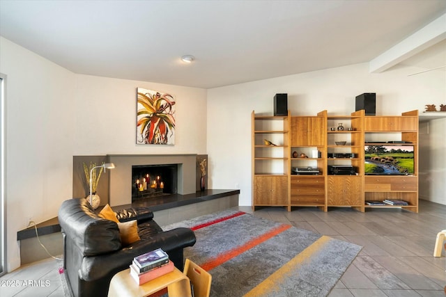 living room featuring tile patterned floors