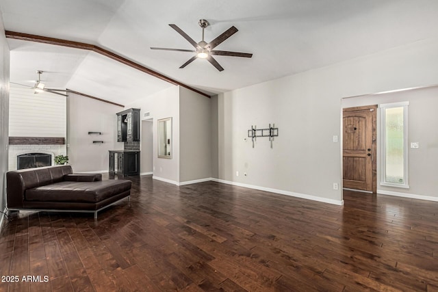 18820 N 33rd Ave, Phoenix, AZ 85027 - living room with ceiling fan, a fireplace, lofted ceiling, and wood finished floors