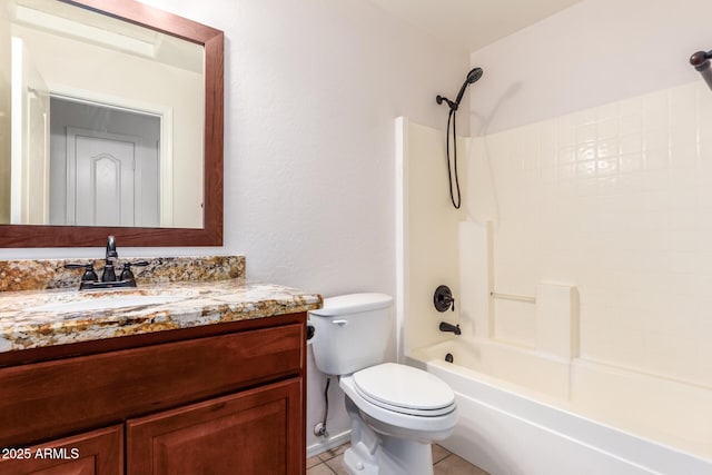 full bathroom featuring tile patterned flooring, vanity, tub / shower combination, and toilet