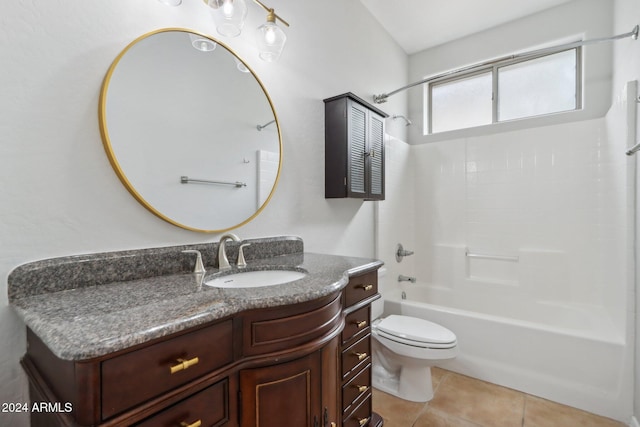 full bathroom featuring tile patterned floors, vanity,  shower combination, and toilet