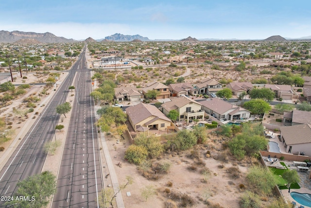 drone / aerial view featuring a mountain view