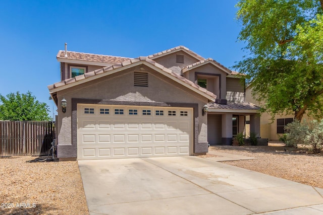 634 W Aviary Way, Gilbert, AZ 85233 - view of front of property with fence, driveway, an attached garage, stucco siding, and a tiled roof