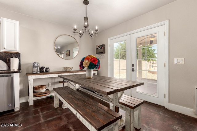 634 W Aviary Way, Gilbert, AZ 85233 - dining room featuring finished concrete floors, baseboards, a chandelier, and french doors
