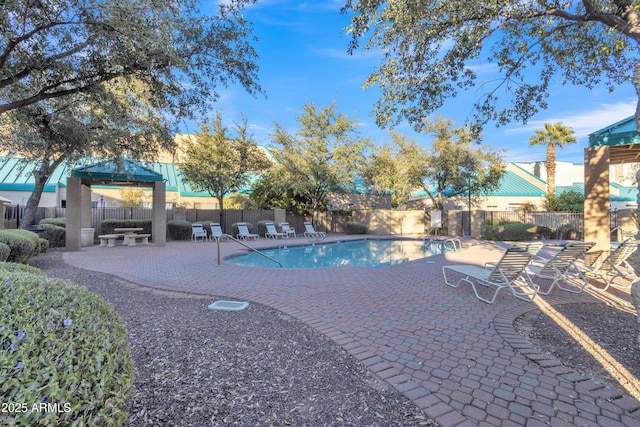 view of swimming pool with a patio