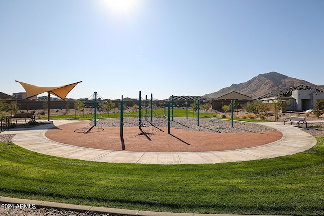 4238 W Brenley Dr W, San Tan Valley, AZ 85144 - view of property's community with a mountain view, a pergola, a yard, and fence