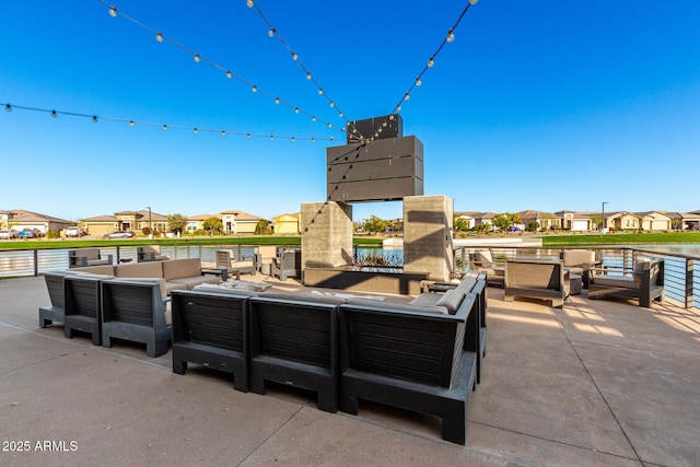 view of patio featuring a residential view and outdoor lounge area