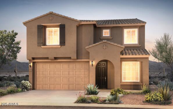13557 W Cassia Trl, Peoria, AZ 85383 - mediterranean / spanish-style home featuring a garage, stucco siding, driveway, and a tiled roof
