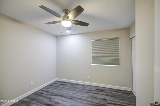 8523 W Whitton Ave, Phoenix, AZ 85037 - empty room featuring ceiling fan, dark wood-type flooring, baseboards, and recessed lighting