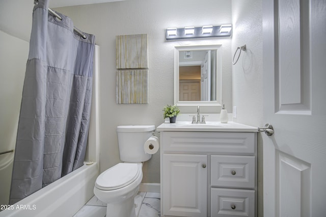 8523 W Whitton Ave, Phoenix, AZ 85037 - bathroom with vanity, toilet, shower / tub combo with curtain, and tile patterned flooring