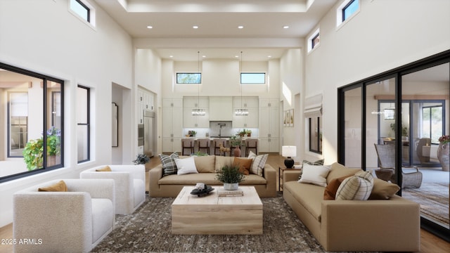 4041 E Mountain View Rd, Phoenix, AZ 85028 - living room with a high ceiling, healthy amount of natural light, and recessed lighting