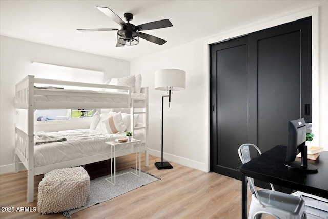 7508 N 13th Ave, Phoenix, AZ 85021 - bedroom featuring light wood-style floors, baseboards, and a ceiling fan