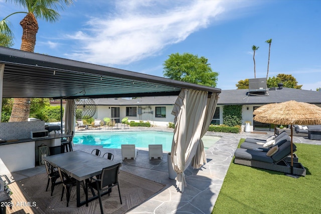 7508 N 13th Ave, Phoenix, AZ 85021 - swimming pool featuring an outdoor living space, a patio, and outdoor dining area