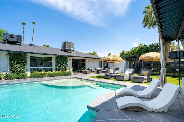 7508 N 13th Ave, Phoenix, AZ 85021 - outdoor pool with an outdoor hangout area, central AC unit, and a patio