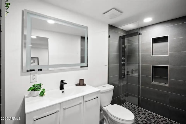 7508 N 13th Ave, Phoenix, AZ 85021 - full bath with vanity, a shower stall, toilet, and recessed lighting