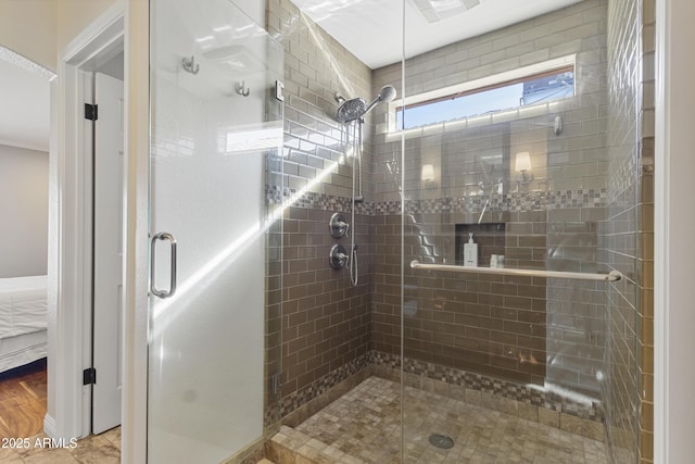 bathroom with a stall shower