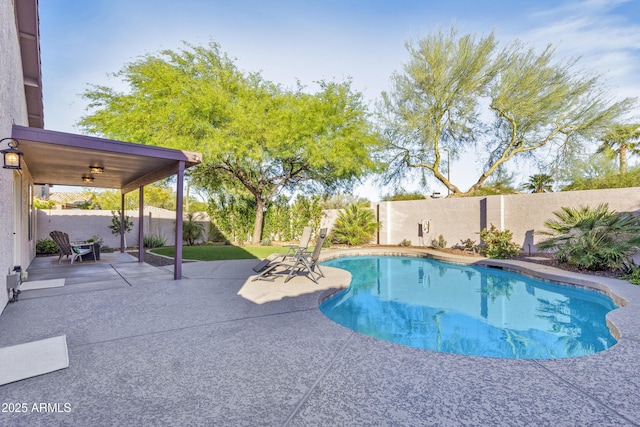 view of swimming pool with a patio and a fenced backyard