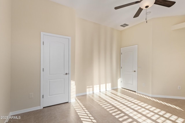 6202 E Mckellips Rd Unit 25, Mesa, AZ 85215 - tiled spare room with a ceiling fan, baseboards, and high vaulted ceiling