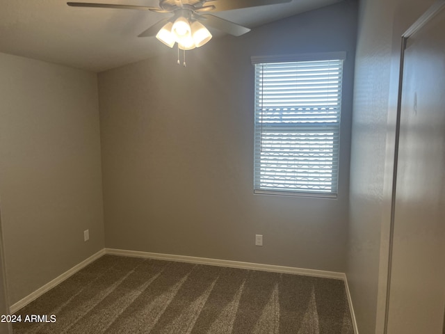 empty room with a wealth of natural light, carpet floors, and lofted ceiling