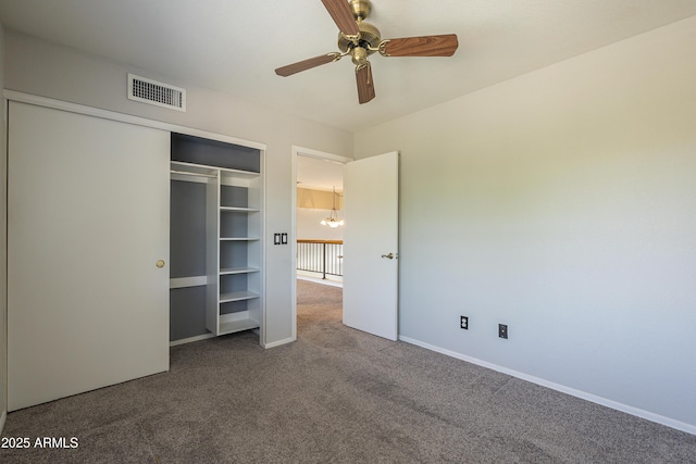 2340 W Myrtle Dr, Chandler, AZ 85248 - unfurnished bedroom with carpet floors, ceiling fan, a closet, and a chandelier
